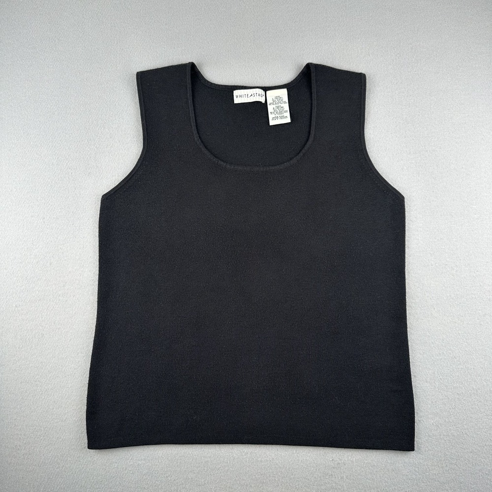 White Stag Tank Top Womens Large Black Sweater Knit Sleeveless Scoop Neck